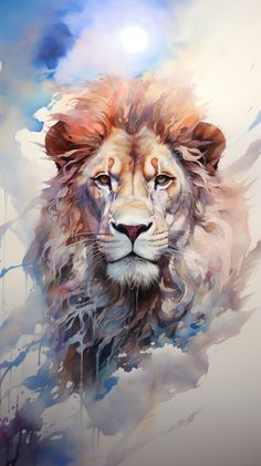 a painting of a lion's face on a white background