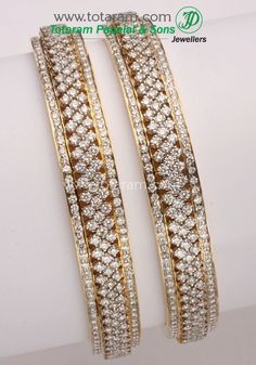 18 Karat Gold Diamond Bangles - Set of 2 (1 Pair) 
    - 235-DBL120 - in 79.000 Grams for USD $16853.39. 
Made in India by Totaram Jewelers Online this product is in Gold - 18 Karat Gold  & is an excellent gift for Adult - Women. Ships fully insured with secured guaranteed delivery for free with your order over $250 from New Jersey USA & comes with 30 days exchange policy. Luxury American Diamond Elegant Bangle, Luxury Round Bangle For Wedding, Luxury Cutdana Bangle, Luxury Stone Setting Bangle For Anniversary, Bangles Quotes, Diamond Bangles Design, Diamond Bangle Design, Gold Diamond Bangles, Bangles Diamond