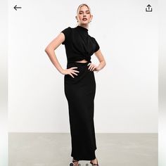 Asos Design Twist Front Cut Out Midi Dress With Column Skirt In Black. Nwt, Never Worn. Zara Asos Forever 21 Free People Princess Polly Cut Out Midi Dress, Column Skirt, Asos Dress, Asos Dresses, Size 8 Dress, Twist Front, Princess Polly, Colorful Dresses, Forever 21