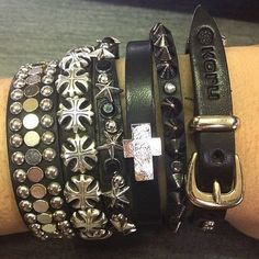 #bracelet #bracelets #fashion Leather Bracelets Aesthetic, Studded Leather Bracelet, Leather Studded Bracelet, Emo Bracelets Aesthetic, Bracelets Emo, Emo Bracelets, Studded Jewellery, Emo Jewelry, Studded Bracelet