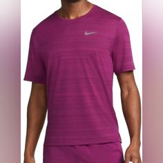 Nike Dri-Fit Miler Men's Running T-Shirt Sangria / Reflective Silver Sku Cu5992-551 Nike Purple Crew Neck T-shirt, Nike West, Black And Gold Shirt, Hoodie Jacket Men, Shirts Nike, Lion Shirt, Tennis Shirts, Nike Purple, Nike Tshirt