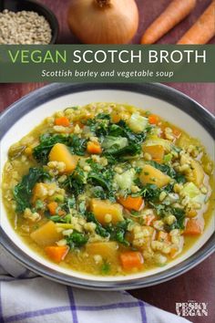 vegan scotch broth with carrots, barley and vegetable soup