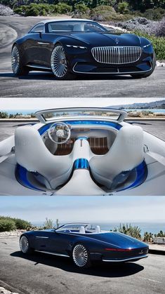 the futuristic car is shown in three different views, and it appears to have been designed for