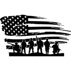 an american flag with silhouettes of soldiers