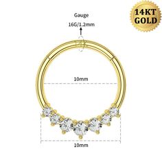 Description: The simple and elegant solid gold and CZ gemstones design. The gold daith ring is a hinge segment design, which is easier to open and close and is not easy to deform. Safe Material: Made of 14K gold, 100% lead-free, 100% nickel-free. Hinged Segment: We made repeated tests to ensure the segment is easy to open and close, and won't fall off. Smooth Surface: High polished smooth surface, comfortable for wearing without sharp edge and no irritation to your skin. Standard Size: The bar t Daith Ring, Daith Rings, Cartilage Hoop, Piercing Ring, Daith Piercing, Septum Ring, Solid Gold, Diamond Necklace, Gemstones