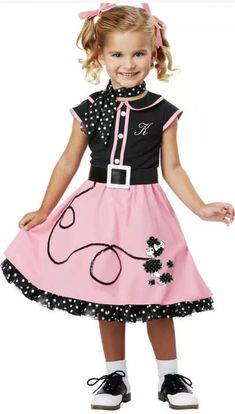 50s Pin Up Dress Kids, Poodle Skirts For Kids, Poodle Skirt Cupcakes, 50s Dress Up Day At School Kindergarten, Pink Ladies Poodle Skirt, Poodle Skirt Halloween Costume, Sock Hop Costumes, Poodle Skirt Costume, 50s Outfit