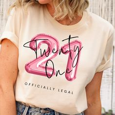 This 21st birthday shirt makes a totally unique 21st birthday gift for the birthday girl celebrating the big 21! It's perfect to wear at the bar celebration or even a small get together amongst friends and family! Grab this tee today while it's on sale! Delivery Times: ◦ Production: 1 business day on average (maximum: 5) ◦ Shipping: 2 business days on average (maximum: 5) Unisex Fit: ◦ Extra soft, preshrunk unisex t-shirt ◦ Women: Semi-fitted, laidback, rollable, & tuckable ◦ Men: Fitted on upper body & loose around the belly ☞ Size up for a looser fit Soft Materials: ◦ Super soft, preshrunk tee with eco-friendly materials ◦ Black, White, & Navy: 100% soft ring spun cotton ◦ Heather Navy: 65% polyester & 35% cotton ◦ Sport Grey: 90% cotton & 10% polyester 21st Birthday Shirt Ideas, 21st Bday Tshirt Ideas, 21 Af Shirt, 21st Birthday Party Shirts Funny, 21 Birthday T Shirt, 21st Birthday Tshirt, 21 St Birthday Tshirts, Funny Birthday Party, 21st Birthday Shirt