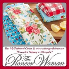 an advertisement for the flower woman fabric company, featuring three different fabrics and two lemons