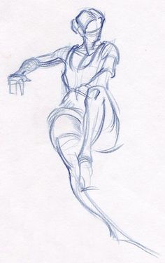 a pencil drawing of a woman in motion