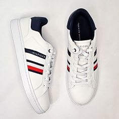 New Never Used Check Pic For More Details Any Questions Please Feel Free To Ask Thank You For Stopping By White Leather Sneakers Men, Tommy Hilfiger Sneakers, White Tennis Shoes, Simple Shoes, Hilfiger Shoes, Tommy Hilfiger Shoes, White Leather Sneakers, Sneakers Blue, Tommy Hilfiger Man