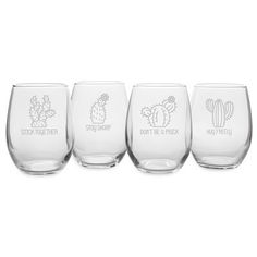 four wine glasses with flamingos on them