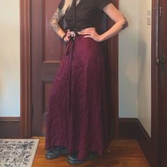 Deep Red/Purplish Arkivestry Skirt, Heavy Material. Fits Like A Small/Medium. Never Worn. No Flaws. Purple Long Skirt For Festival, Fitted Burgundy Pleated Skirt, Purple Flowy Maxi Skirt, Long Dark Purple Skirt, Relaxed Full Purple Maxi Skirt, Red Vintage Flowy Skirt, Red Non-stretch Bohemian Skirt, Silk Maxi Skirt, Red Silk