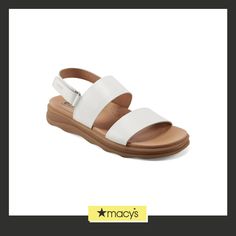 in stock White Leather-lined Sandals For Summer, White Leather Closed-toe Sport Sandals, White Leather T-strap Sandals With Round Toe, White Leather Ankle Strap T-strap Sandals, White Adjustable T-strap Sandals With Cushioned Footbed, Casual Flats, Casual Sandals, Back Strap, Flat Sandals