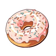 a donut with pink frosting and sprinkles