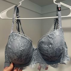 Never Worn Nwt, Excellent Condition Victoria’s Secret Bra. Size 38d. Has An Underwire, No Extra Padding, Not A Push Up. Victoria's Secret Gray Bra, Padded Bra For Party, Victoria's Secret Padded Party Bra, Elegant Gray Underwire Bra, Elegant Fitted Gray Bra, Victoria Secret Bras, Blue Glitter, Women's Intimates, Victoria’s Secret