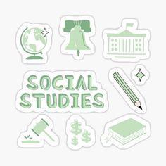 green stickers with the words social studies