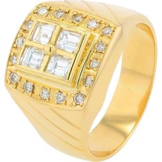 an 18k yellow gold men's ring with square and baguettes set in the center