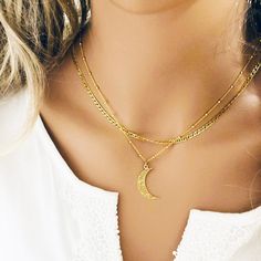 "GOLD Crescent MOON necklace | layer necklace set gold plated 24 k | layered skinny chain necklace | gold hammered Moon pendant | jewelry set ♡ DESCRIPTION You will love mixing and matching each piece with other necklaces and stacking them together. This jewelry set is a wonderful fashionable design, yet simple- Moon necklace has a moon-shaped hammered pendant hanging on a delicate satelite chain . Second necklace is shiny strong and suitable for everyday wear chain. All made of gold plated over Gold Chain Necklace With Moon Charm, Gold Half Moon Jewelry With Delicate Chain, Gold Jewelry With Delicate Half-moon Chain, Gold Half Moon Necklace With Delicate Chain, Gold Moon Charm Chain Necklace, Elegant Layered Necklace With Moon Charm As Gift, Moon-shaped Yellow Gold Necklaces With Charms, Mystical Moon-shaped Gold Necklace, 14k Gold-filled Yellow Gold Necklace With Moon Charm