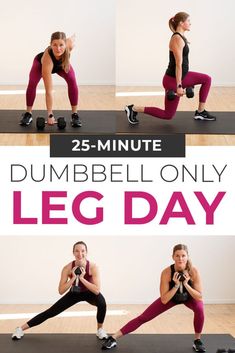 a series of photos showing how to do a dumbbell only leg day squat exercise