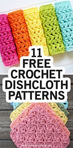 crochet dishcloth pattern with text overlay that says 11 free crochet dishcloth patterns