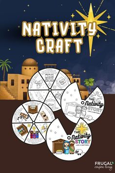 the nativity craft activity is shown in front of a night sky with stars and buildings