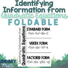 a poster with the words identifying information from quadratic calculations foldable