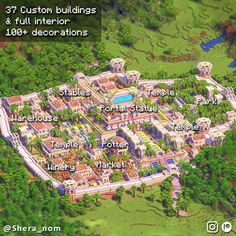 an aerial view of a large building surrounded by trees