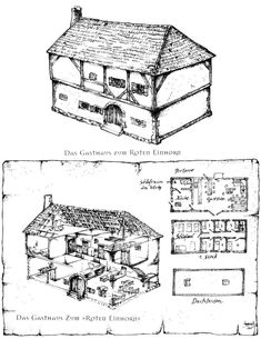 two drawings of different types of houses