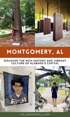 the cover of montgomery, al is shown with pictures of people standing in front of trees