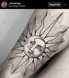 a sun and moon tattoo on the leg