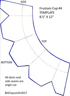 the bottom half of an origami cup with measurements for each side and top