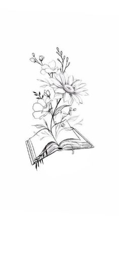 a drawing of a book with flowers on it's cover and the pages open