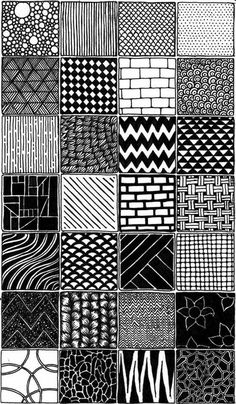 a black and white photo with many different patterns