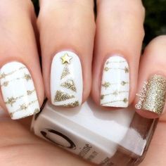 Cute Christmas Nails, Gold Nail, Christmas Nail Art Designs, Gold Digger, Christmas Nail Designs