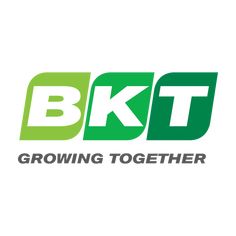 the bkt logo is shown in green and white, with the words growing together