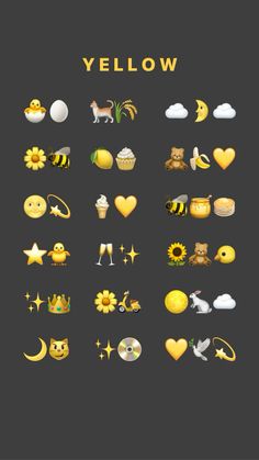 the yellow icons are arranged in different styles and sizes, including hearts, sunflowers,