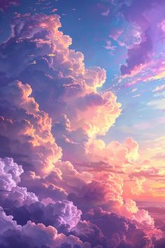 the sky is filled with colorful clouds as the sun sets