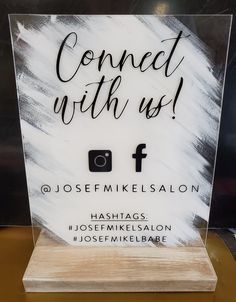 a sign that says, connect with us @ josefmikesalon hashtags hosfmikelslion josephmeebare