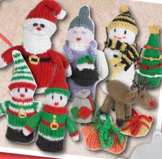 there are knitted christmas decorations on this page