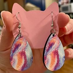 Please message me with any questions or if wanting to place a custom order. ☺️ Trendy Multicolor Handmade Teardrop Earrings, Unique Multicolor Teardrop Earrings For Gift, Personalized Multicolor Drop Earrings, Multicolor Personalized Drop Earrings, Hand Painted Brown Dangle Jewelry, Artisan Brown Hand Painted Earrings, Colorful Hand-painted Dangle Jewelry, Multicolor Heart-shaped Hand Painted Earrings, Playful Hand-painted Dangle Earrings