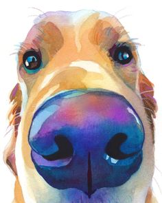 a painting of a dog's face with blue eyes