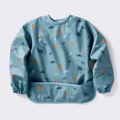 Blue Dinosaur Print Long Sleeve Top, Blue Long Sleeve Dinosaur Print Top, Long Sleeve Blue Top With Dinosaur Print, Blue Long Sleeve Top With Dinosaur Print, Long Sleeve Tops With Dinosaur Print For Playtime, Long Sleeve Top With Dinosaur Print For Fall, Long Sleeve Outerwear With Cartoon Print For Playtime, Dinosaur Print Long Sleeve Tops For Winter, Winter Long Sleeve Tops With Dinosaur Print