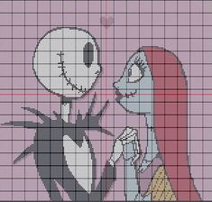 a cross stitch pattern with an image of jack and sally from the animated movie tim burton