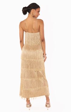 Gatsby Maxi Dress ~ Pink Fringe – Show Me Your Mumu Elegant Fringe Evening Dress For Party Season, Evening Flapper Dress With Tassels For Party Season, Elegant Flapper Dress With Fringe For Party, Glamorous Summer Evening Flapper Dress, Gold Gatsby Style Flapper Dress, Evening Dresses With Tassels For Party Season, Sequin Flapper Dress For Gala, Glamorous Fringe Dress With Spaghetti Straps, Elegant Summer Flapper Dress For Party