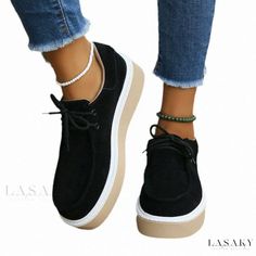 Lasaky - Classic Platform Sneakers with Thick Soles and Round Toe Lace-Up Design Casual Black Platform Lace-up Shoes, Casual Suede Closed Toe Sneakers, Walking Sneakers With Lug Sole And Round Toe, Casual Platform Walking Shoes With Round Toe, Casual Lace-up Shoes With Round Toe For Walking, Casual Fall Lace-up Shoes With Lug Sole, Casual Synthetic Platform Lace-up Shoes, Casual Lace-up Shoes With Lug Sole, Casual Lace-up Shoes With Lug Sole And Flat Heel