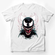 Men's Venom Inspired T-Shirt, Comic Villain Graphic Tee, Cool Superhero Movie Fan Shirt, Unique Illustration Apparel, Casual Wear Male T-Shirt Custom graphic T-Shirt.Customize your color Superhero T-shirt With Front Print, White Superhero T-shirt With Character Print, Black Superhero T-shirt For Fan Conventions, Superhero Black T-shirt For Fan Conventions, Superhero White Cotton T-shirt, White Cotton Superhero T-shirt, White Superhero Cotton T-shirt, Superhero Character Print T-shirt For Streetwear, Superhero Cartoon Print Crew Neck T-shirt