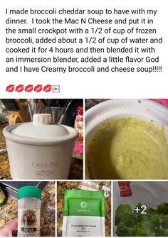 broccoli and other ingredients are being used to make soup