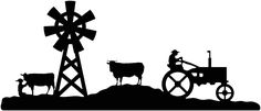 an old fashioned farm scene with two cows and a windmill