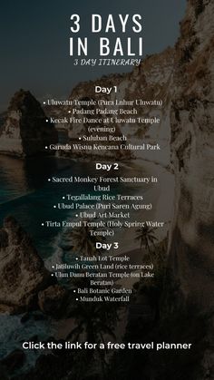 the 3 days in bali itiner list