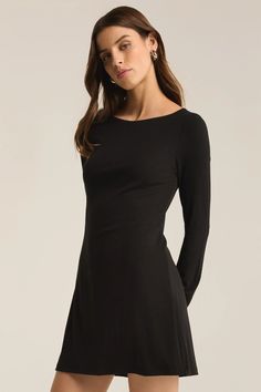 Slip into this crew neck mini dress, crafted from ultra-soft, silky rib knit that feels effortlessly comfortable against your skin. This long-sleeve dress features flared sleeves and a flattering a-line silhouette, offering a flowing, feminine touch to your everyday style. Elan Dress, Knit Bottom, Long Sleeve Mini, Winter Dresses, Everyday Style, Flared Sleeves, Second Skin